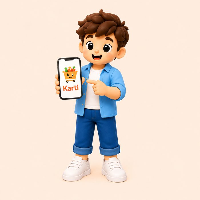 Pedro mostrando o Karti no celular